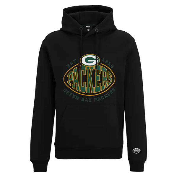 Men's Green Bay Packers Black BOSS X Touchback Pullover Hoodie
